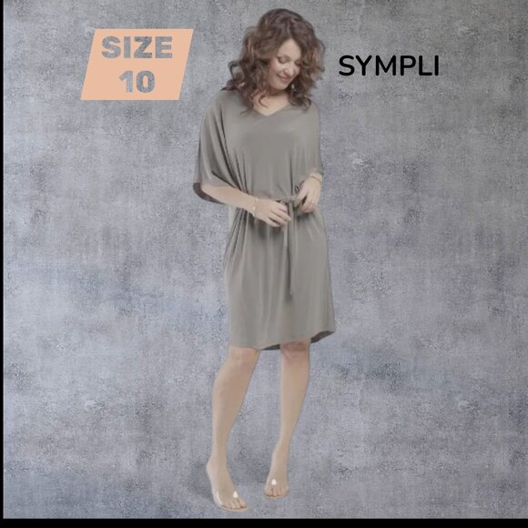 SYMPLI - V-Neck Slouchy Dress w/Tie - Melange Sand - Size 10 - NWT - Picture 1 of 3